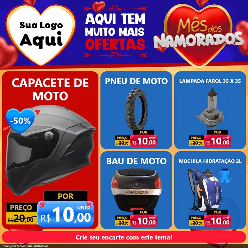 Modelo de Rede Social para Feed Facebook com o tema Mês dos Namorados para Moto peças