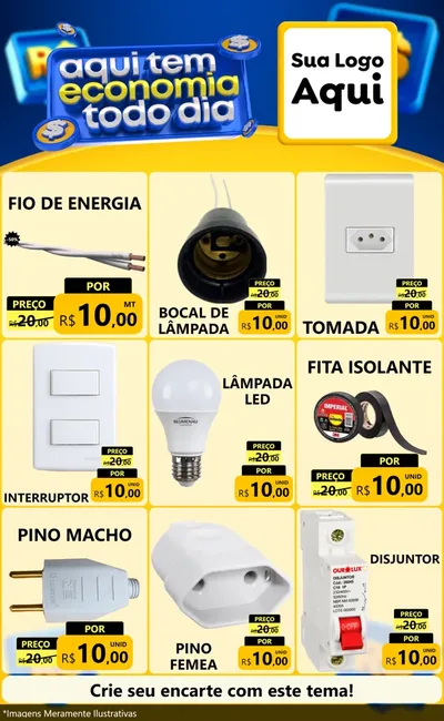 Modelo de Encarte para Encarte Grande com o tema Aqui Tem Economia Todo Dia para Materiais Elétricos