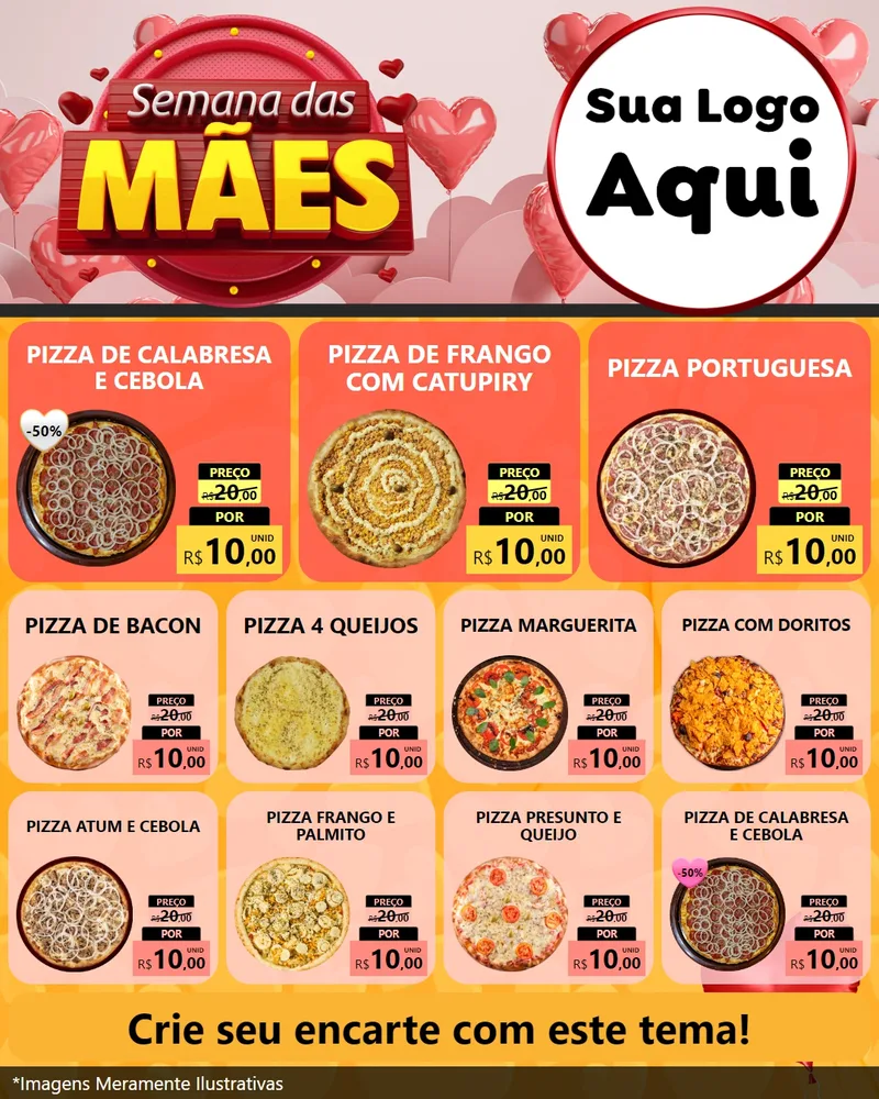 Modelo de Rede Social para Feed Instagram com o tema Semana das Mães para Pizzaria