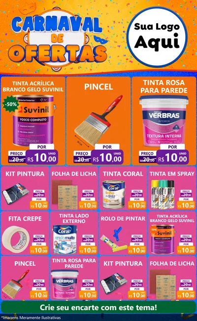 Modelo de Encarte para Encarte Grande com o tema Carnaval de Ofertas para Tintas e Ferramentas