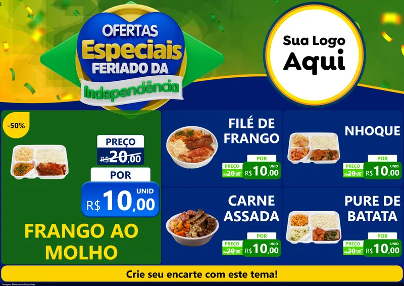 Modelo de Encarte para Encarte A4 Horizontal com o tema Ofertas Especiais Feriado da Independência para Restaurante