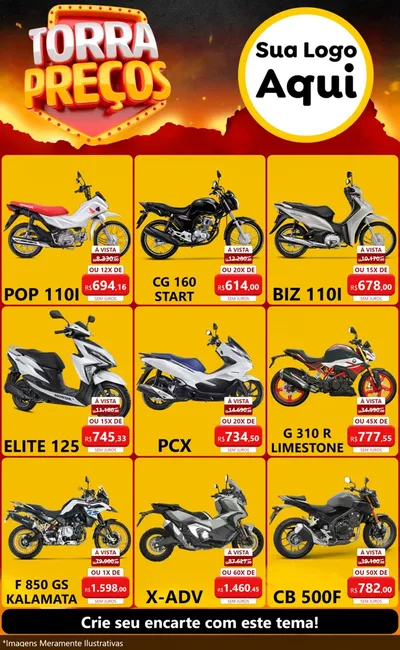 Modelo de Encarte para Encarte Grande com o tema Torra Preços para Concessionaria de Motos