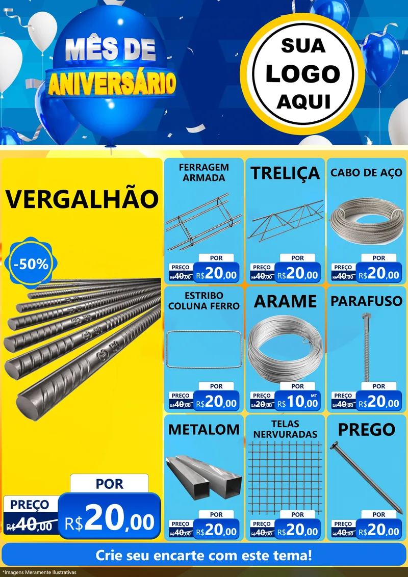 Modelo de Encarte para Encarte A4 Vertical com o tema Mês de Aniversário para Ferragens