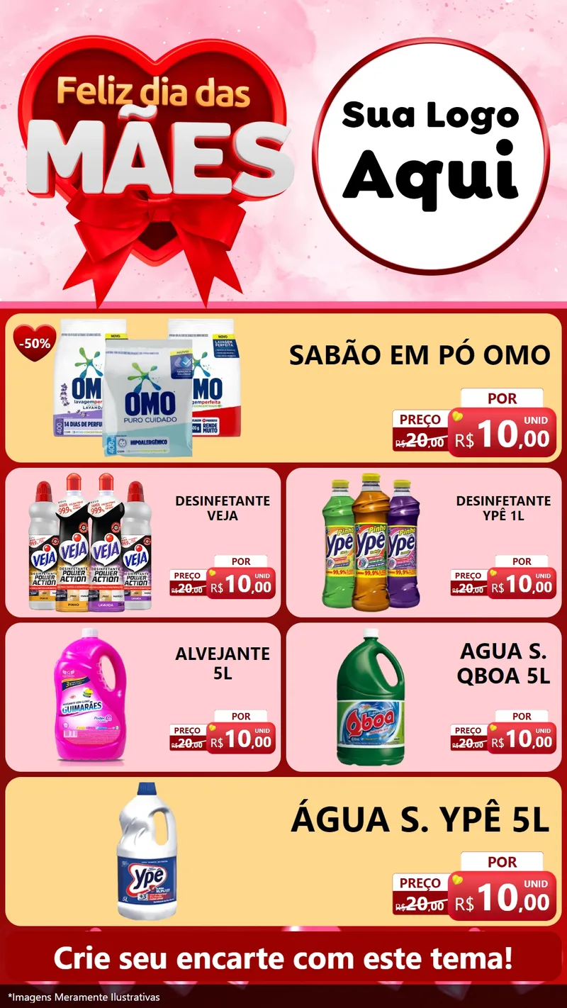 Modelo de TV para TV Vertical com o tema Feliz Dia Das Mães para Produtos de Limpeza