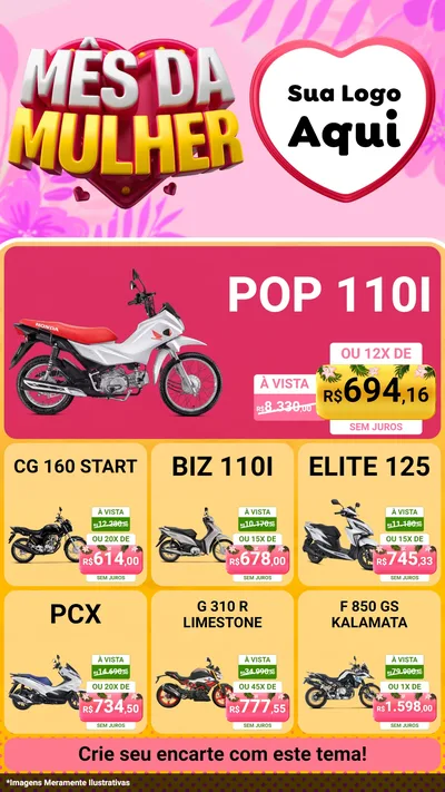 Modelo de Rede Social para Stories com o tema Mês da Mulher para Concessionaria de Motos