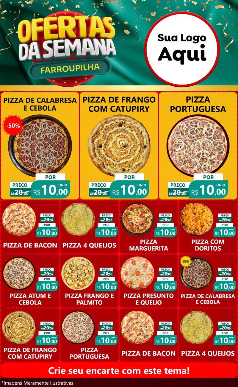 Modelo de Encarte para Encarte Grande com o tema Ofertas da Semana Farroupilha para Pizzaria