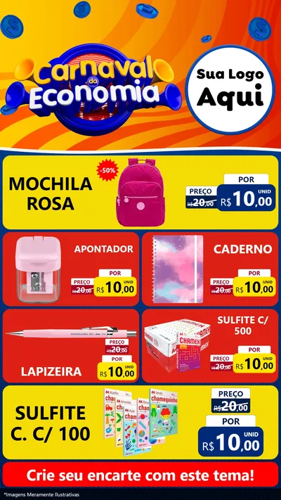 Modelo de TV para TV Vertical com o tema Carnaval da Economia para Papelaria