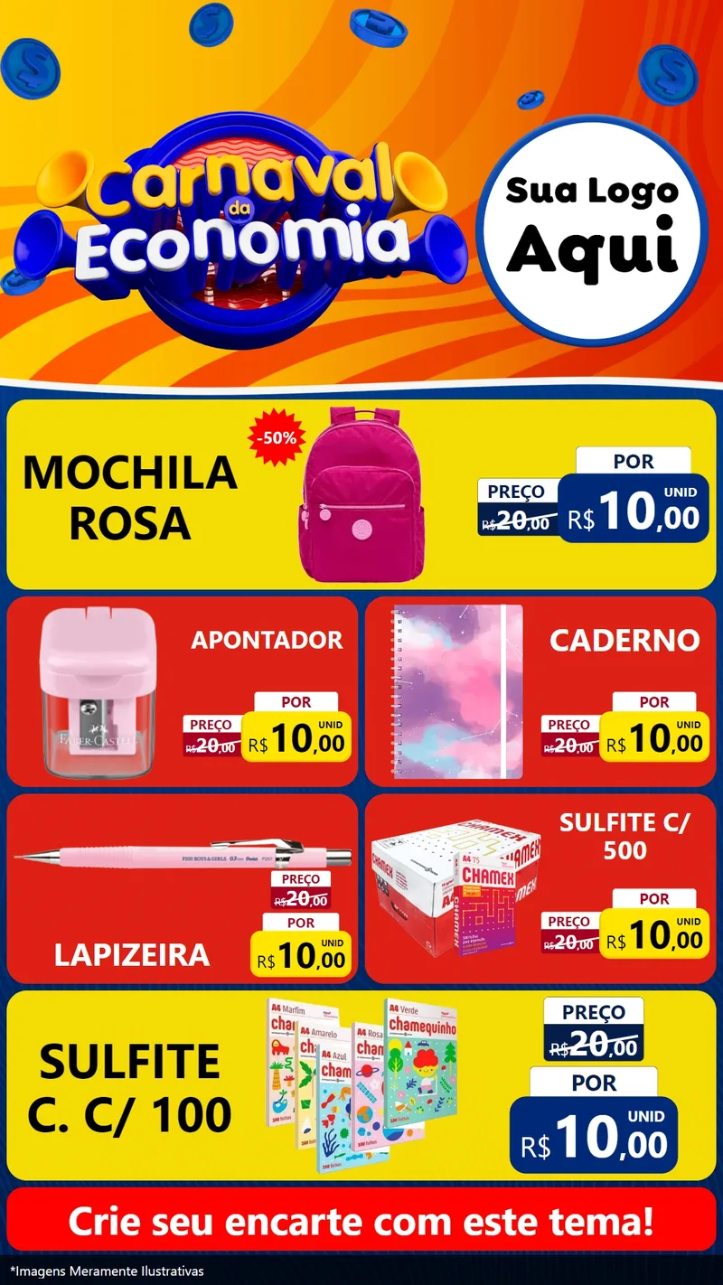Modelo de TV para TV Vertical com o tema Carnaval da Economia para Papelaria