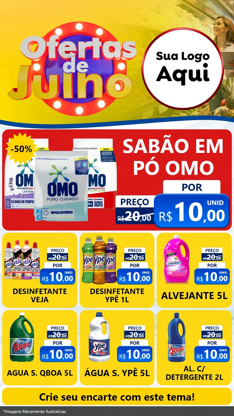Modelo de Rede Social para Stories com o tema Ofertas de Julho para Produtos de Limpeza