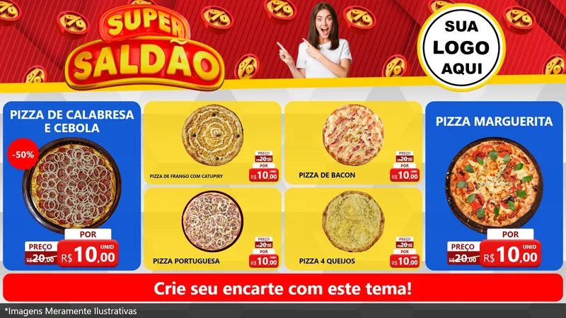 Modelo de TV para TV Horizontal com o tema Super Saldão para Pizzaria