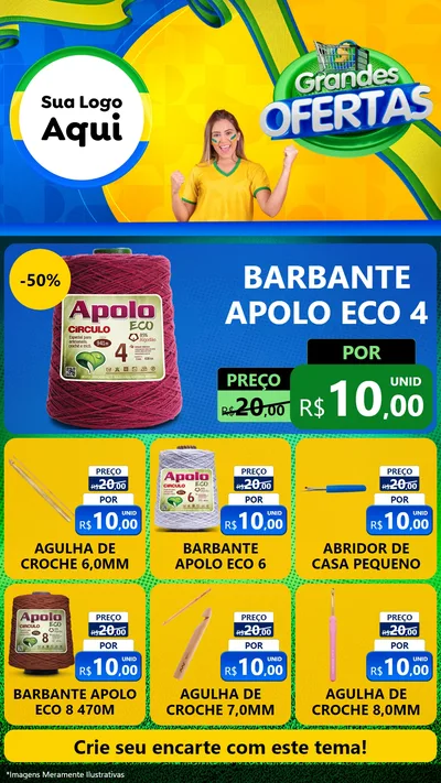 Modelo de Rede Social para Stories com o tema Grandes Ofertas para Armarinho e Aviamentos