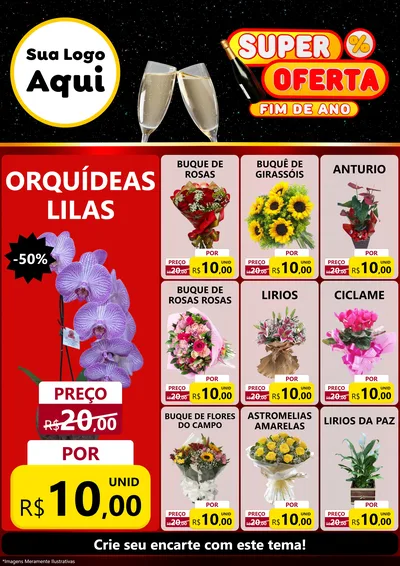 Modelo de Encarte para Encarte A4 Vertical com o tema Super Oferta Fim de Ano para Floricultura e jardim