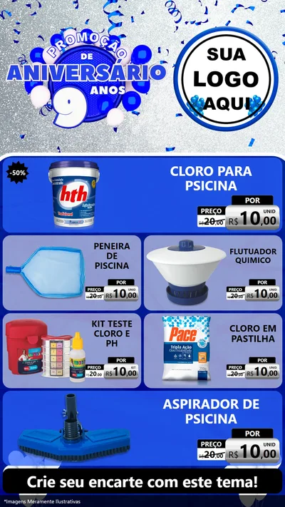 Modelo de TV para TV Vertical com o tema Promoção de Aniversário - 9 Anos para Produtos para Piscina