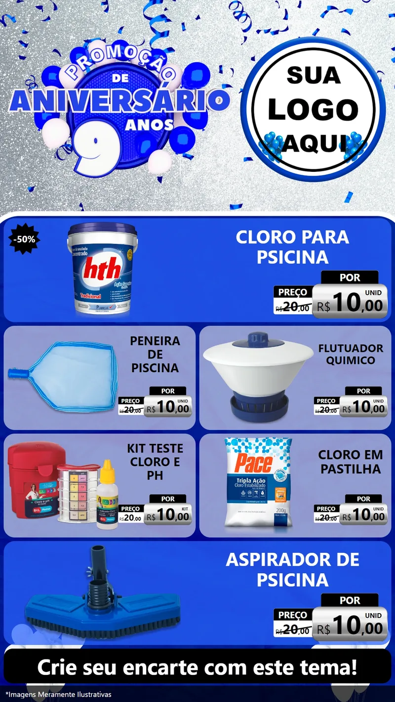 Modelo de TV para TV Vertical com o tema Promoção de Aniversário - 9 Anos para Produtos para Piscina