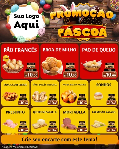 Modelo de Rede Social para Feed Instagram com o tema Promoção Páscoa para Padaria