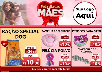Modelo de Encarte para Encarte A4 Horizontal com o tema Feliz Dia Das Mães para Pet Shop