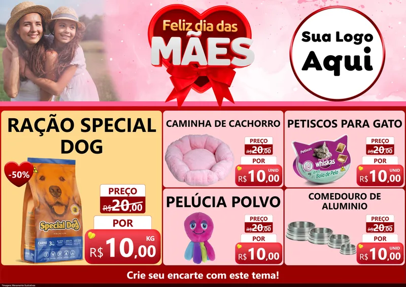Modelo de Encarte para Encarte A4 Horizontal com o tema Feliz Dia Das Mães para Pet Shop