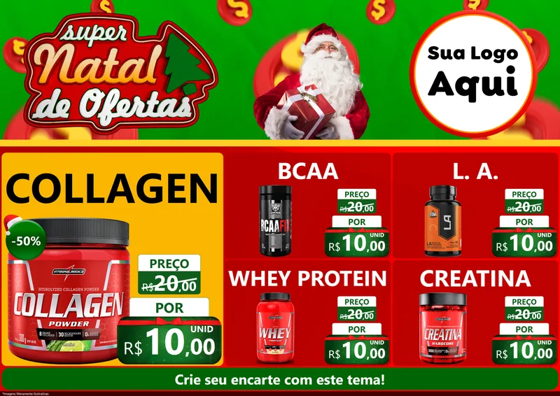 Modelo de Encarte para Encarte A4 Horizontal com o tema Super Natal de Ofertas para Suplementos alimentares