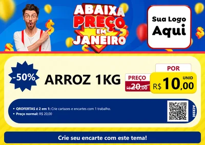 Modelo de Cartaz para Cartaz A4 Horizontal com o tema Abaixa Preço em Janeiro para Supermercado