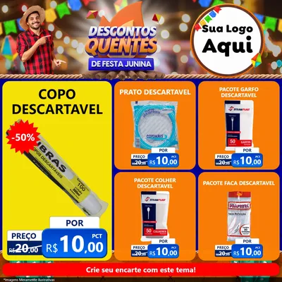Modelo de Rede Social para Feed Facebook com o tema Descontos Quentes de Festa Junina para Embalagens