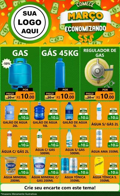 Modelo de Encarte para Encarte Grande com o tema Comece Março Economizando para Água e gás