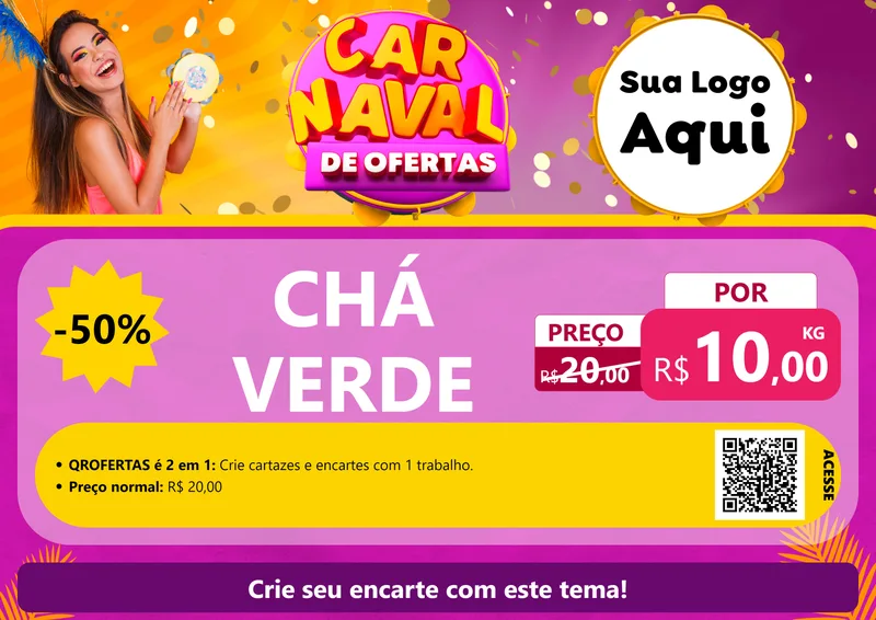 Modelo de Cartaz para Cartaz A4 Horizontal com o tema Carnaval de Ofertas para Produtos Naturais