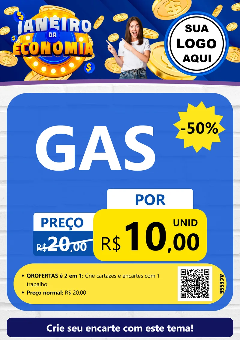 Modelo de Cartaz para Cartaz A4 Vertical com o tema Janeiro da Economia para Água e gás