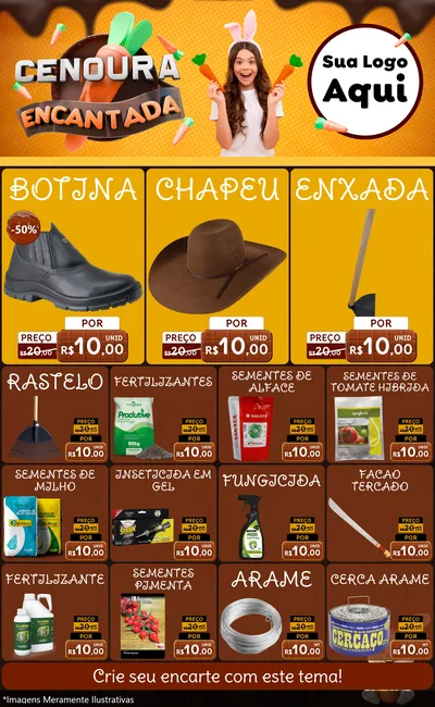 Modelo de Encarte para Encarte Grande com o tema Cenoura Encantada - Páscoa para Agropecuária