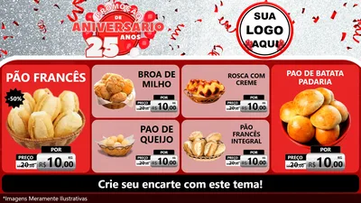 Modelo de TV para TV Horizontal com o tema Promoção de Aniversário - 25Anos para Padaria