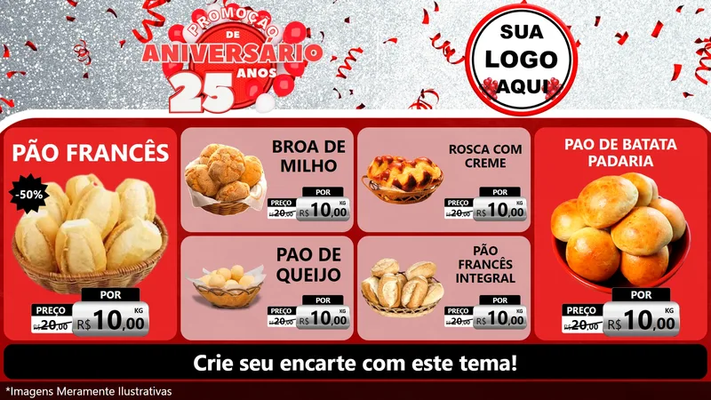 Modelo de TV para TV Horizontal com o tema Promoção de Aniversário - 25Anos para Padaria