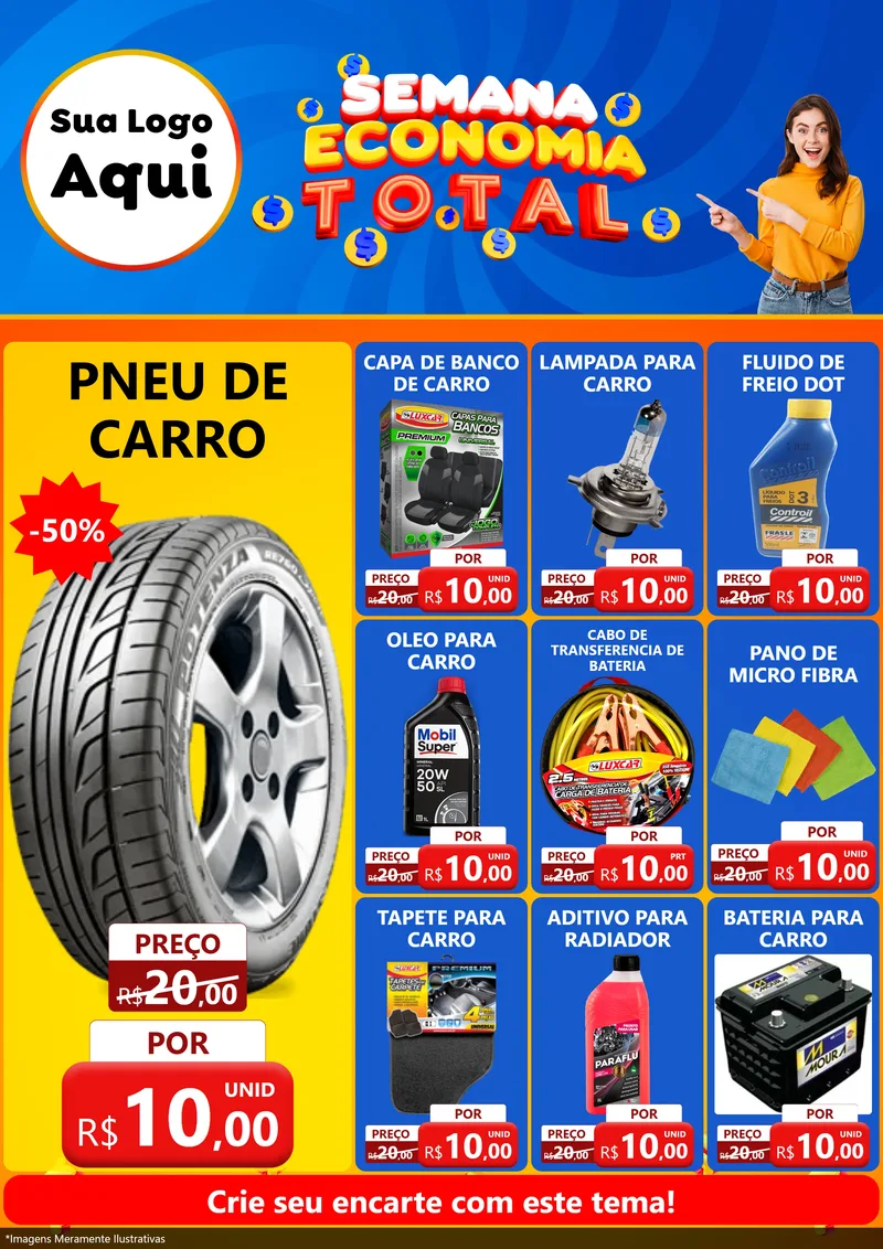 Modelo de Encarte para Encarte A4 Vertical com o tema Semana Economia Total para Auto peças