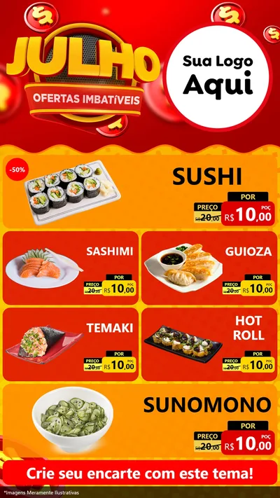Modelo de TV para TV Vertical com o tema Julho Ofertas Imbatíveis para Comida japonesa