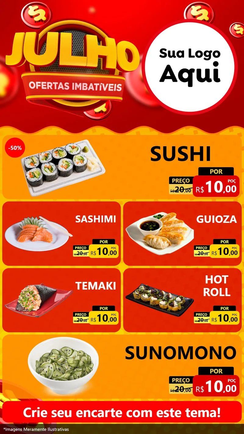 Modelo de TV para TV Vertical com o tema Julho Ofertas Imbatíveis para Comida japonesa