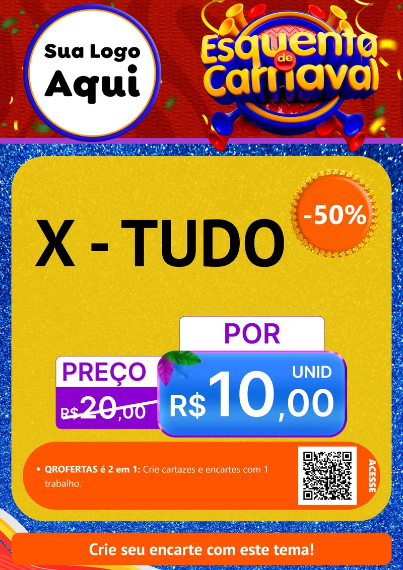 Modelo de Cartaz para Cartaz A4 Vertical com o tema Esquenta de Carnaval para Hamburgueria