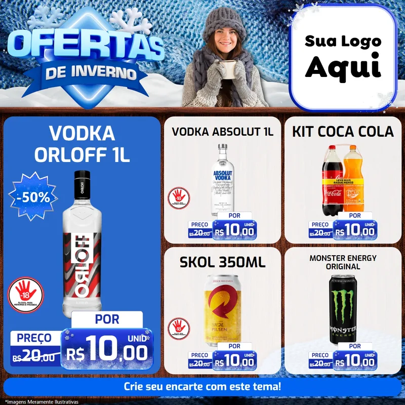 Modelo de Rede Social para Feed Facebook com o tema Ofertas de Inverno para Distribuidora de bebidas