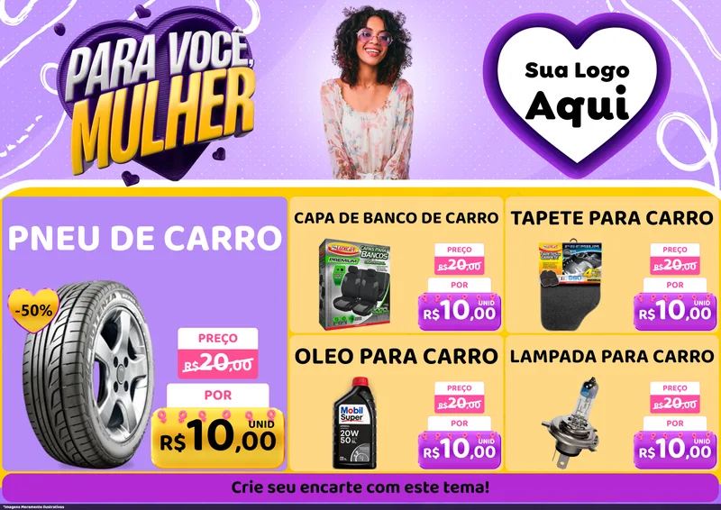 Modelo de Encarte para Encarte A4 Horizontal com o tema Para Você, Mulher para Auto peças