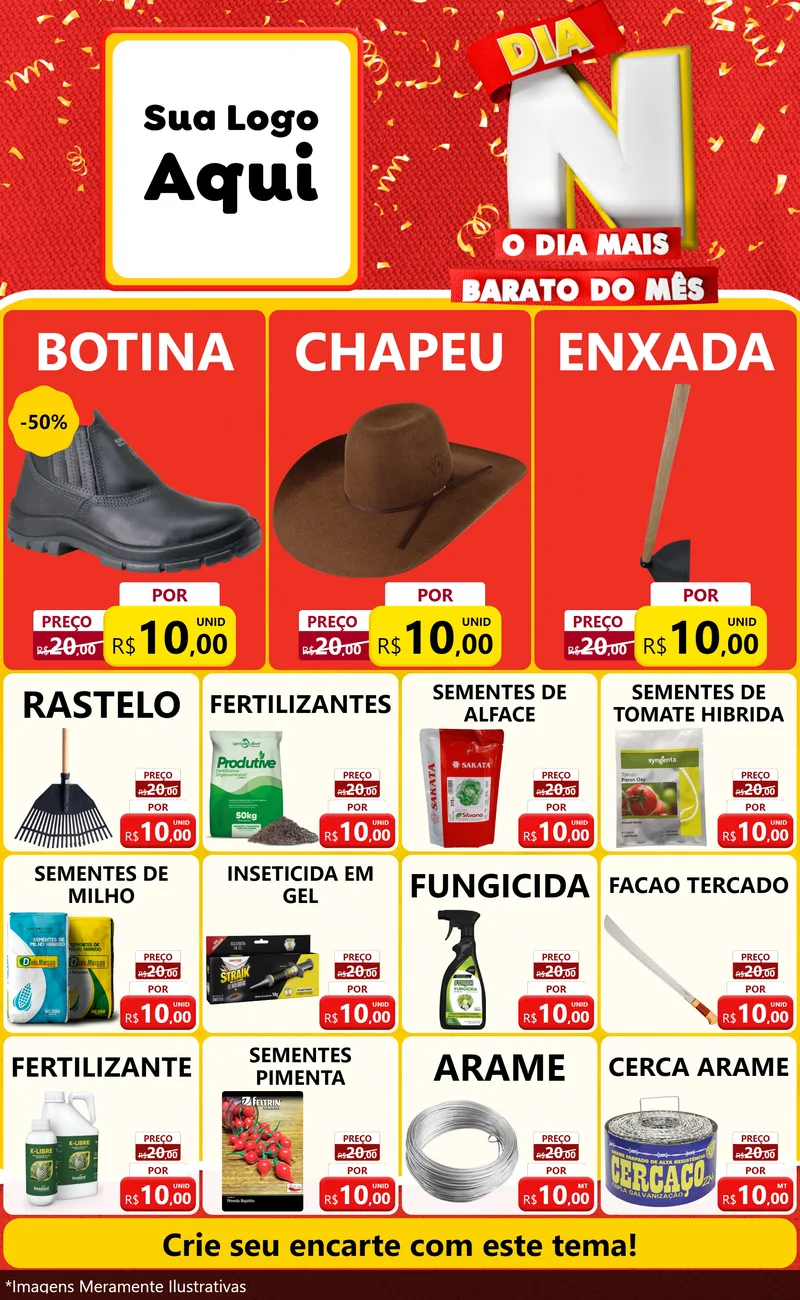 Modelo de Encarte para Encarte Grande com o tema Dia N o Dia Mais Barato do Mês para Agropecuária