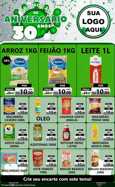 Modelo de Encarte para Encarte Grande com o tema Promoção de Aniversário - 30 Anos para Supermercado