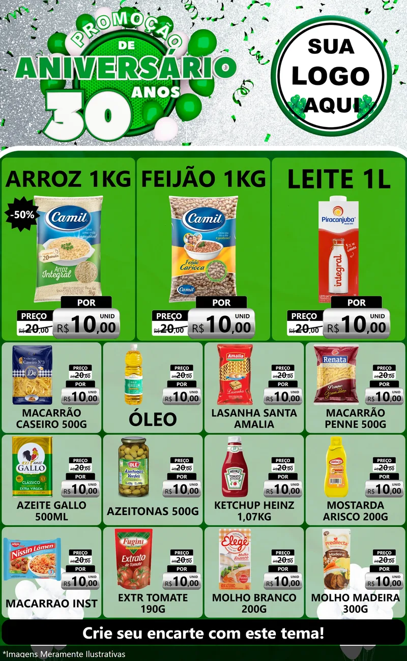 Modelo de Encarte para Encarte Grande com o tema Promoção de Aniversário - 30 Anos para Supermercado