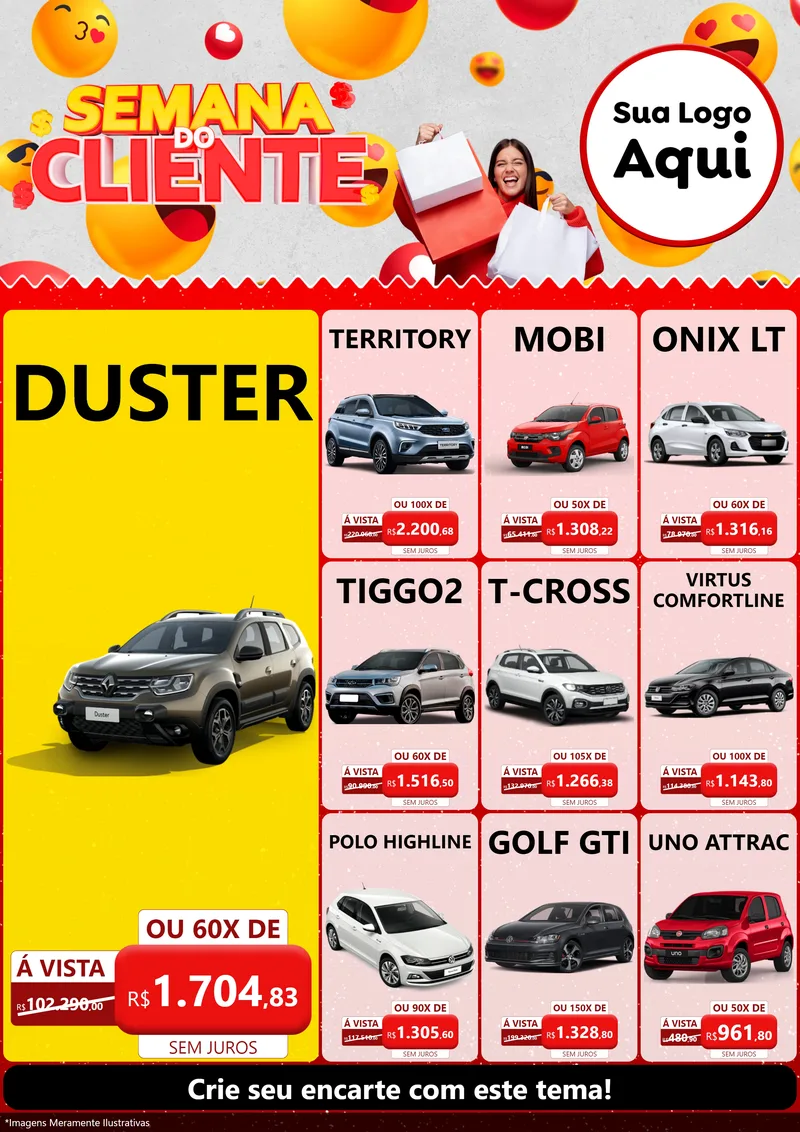 Modelo de Encarte para Encarte A4 Vertical com o tema Semana do Cliente para Concessionaria de Carros