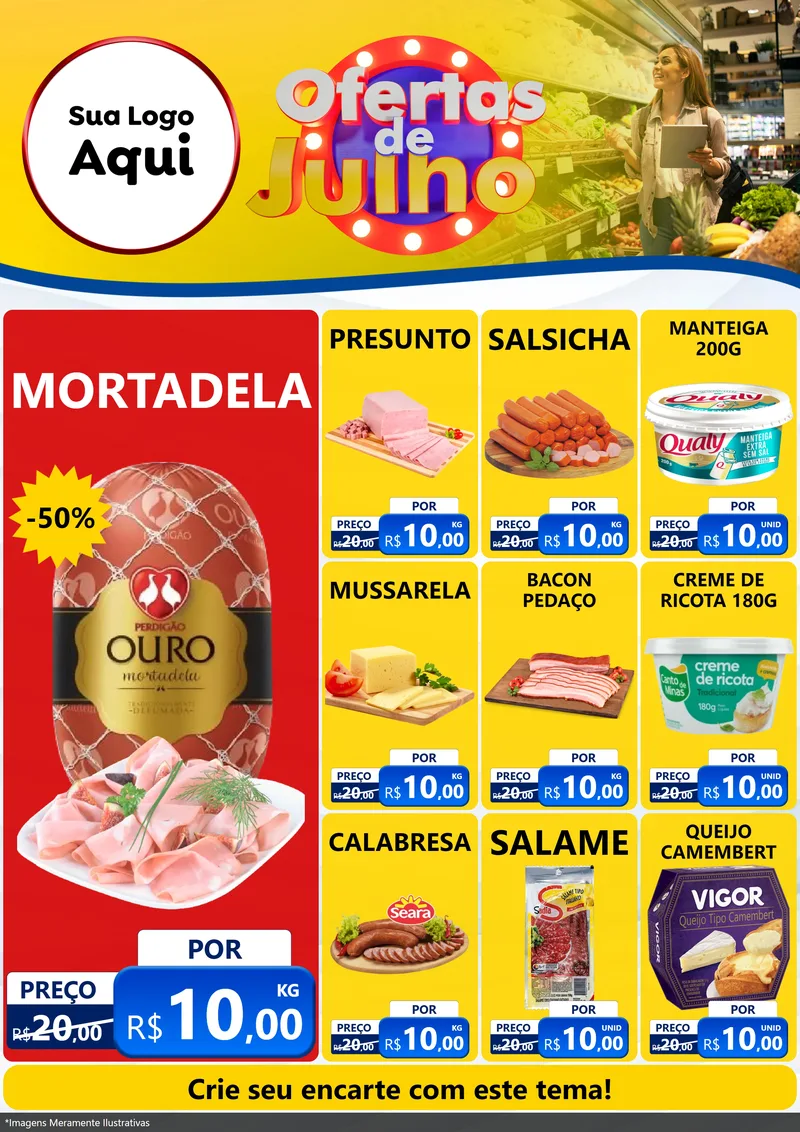 Modelo de Encarte para Encarte A4 Vertical com o tema Ofertas de Julho para Frios e Laticínios