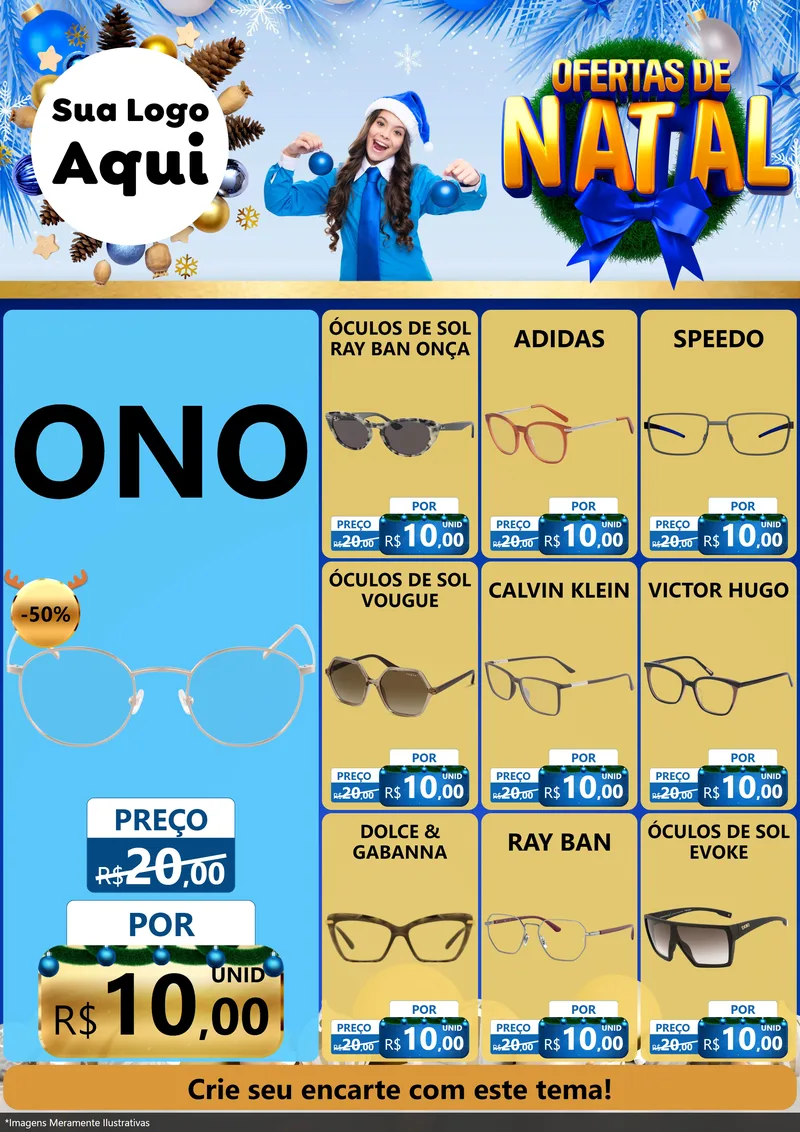 Modelo de Encarte para Encarte A4 Vertical com o tema Ofertas de Natal para Óticas