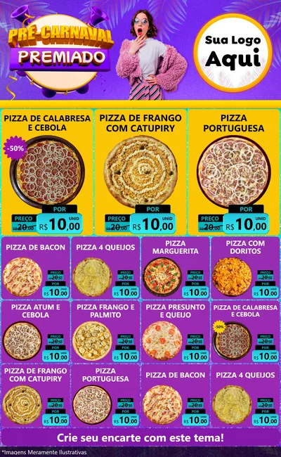 Modelo de Encarte para Encarte Grande com o tema Pré-Carnaval Premiado para Pizzaria