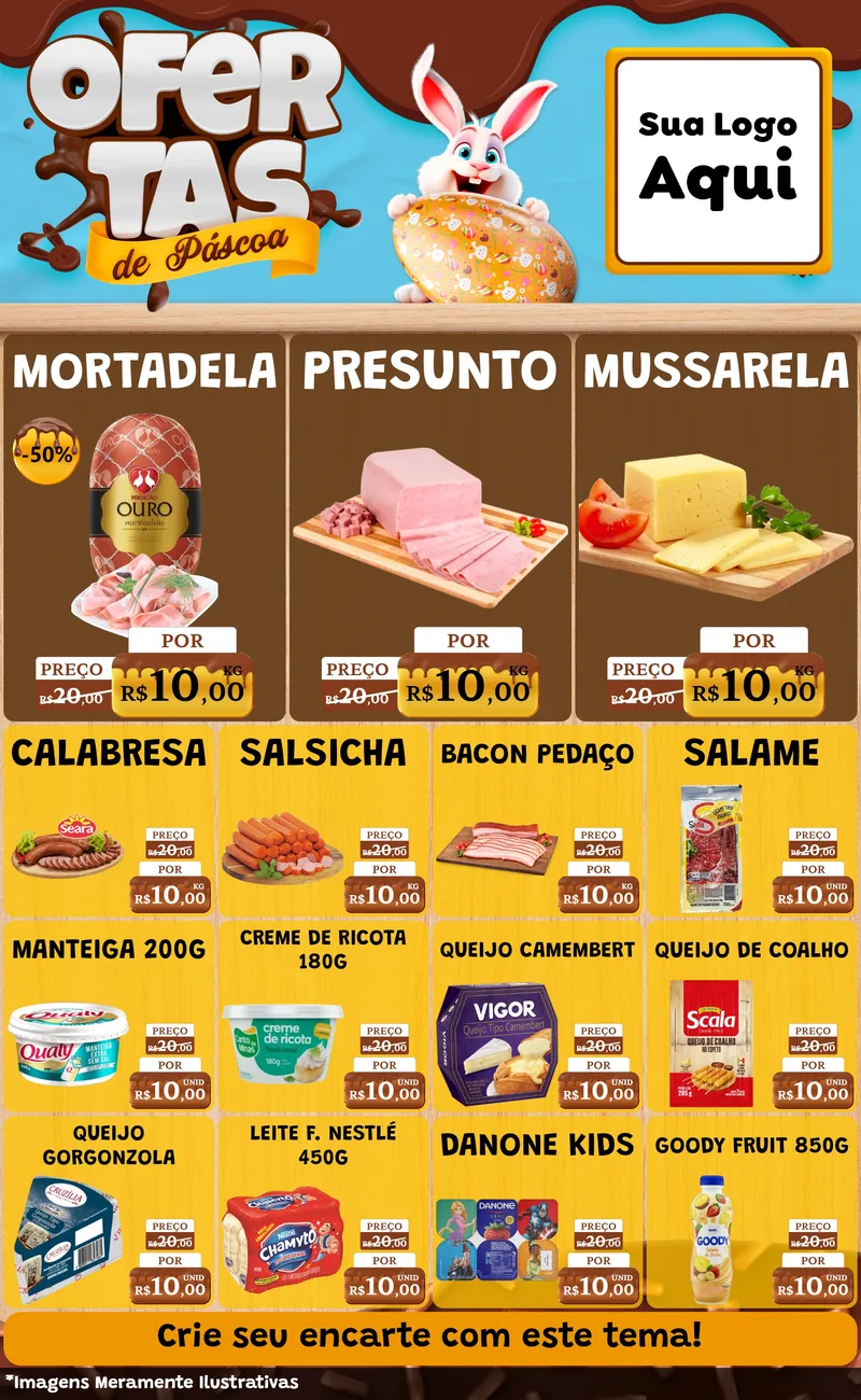 Modelo de Encarte para Encarte Grande com o tema Ofertas de Páscoa para Frios e Laticínios