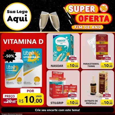 Modelo de Rede Social para Feed Facebook com o tema Super Oferta Fim de Ano para Farmácia