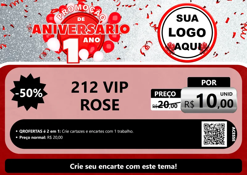 Modelo de Cartaz para Cartaz A4 Horizontal com o tema Promoção de Aniversário - 1 Ano para Perfumes
