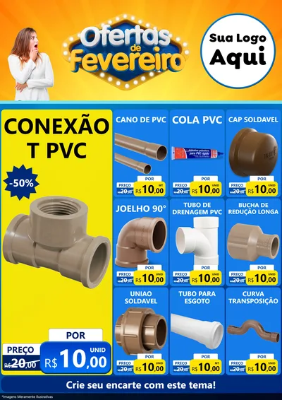 Modelo de Encarte para Encarte A4 Vertical com o tema Ofertas de Fevereiro para Tubos e conexões