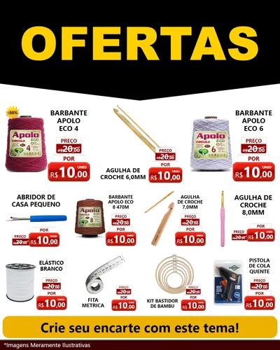 Modelo de Rede Social para Feed Instagram com o tema Ofertas Preto e Vermelho Cartaz para Armarinho e Aviamentos