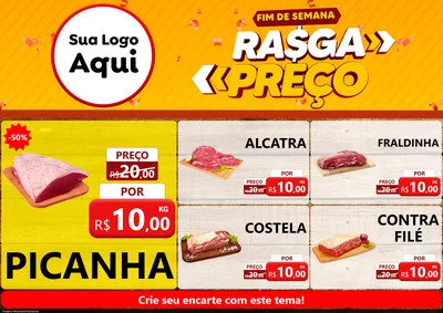 Modelo de Encarte para Encarte A4 Horizontal com o tema Fim de Semana Rasga Preços para Açougue
