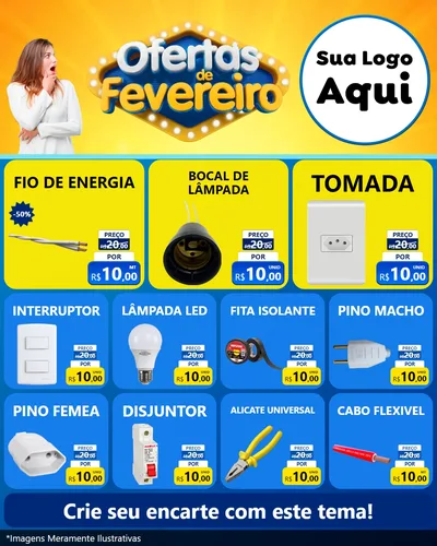 Modelo de Rede Social para Feed Instagram com o tema Ofertas de Fevereiro para Materiais Elétricos